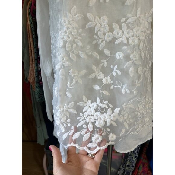Karta Cottagecore Prairie Tunic Top Boho Embroidered Floral Long Sleeve White L? - Picture 4 of 10